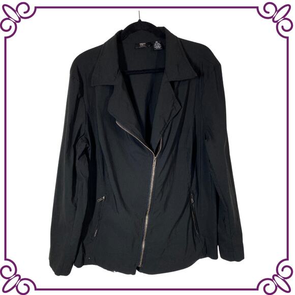 Mossimo Woman Stretch Black Motto Lightweight Zip Up Jacket Size 18W - Picture 1 of 8